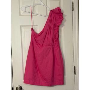 All About May One Shoulder Ruffle Cocktail Dress Hot Pink AU 14 US 10